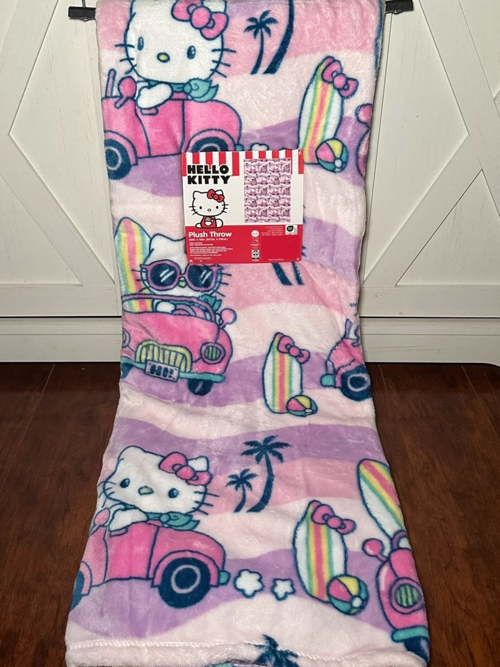 Hello Kitty Pink and Pastel Beach Plush Throw Blanket